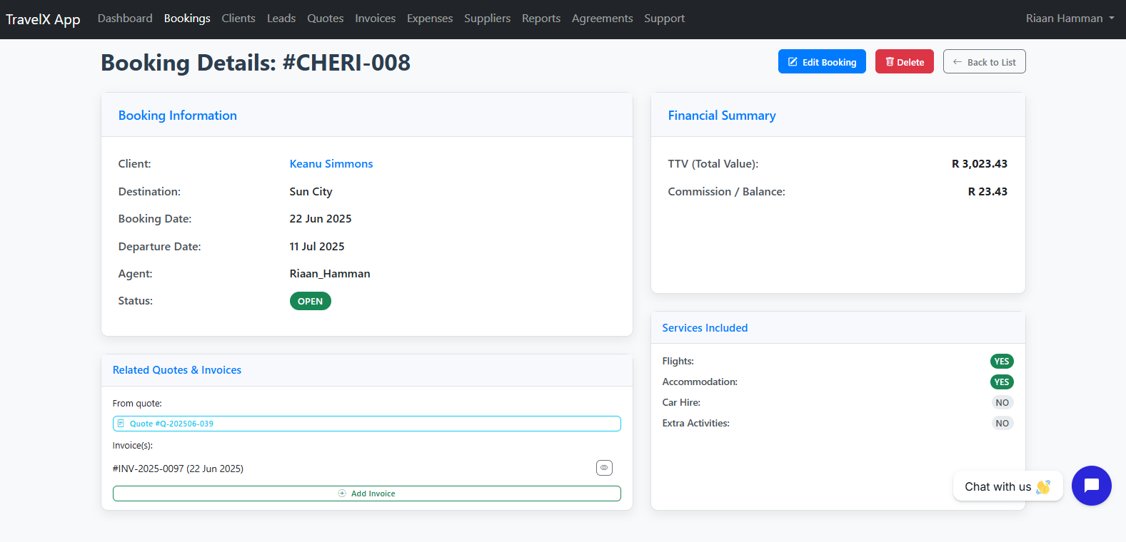 Booking Details View